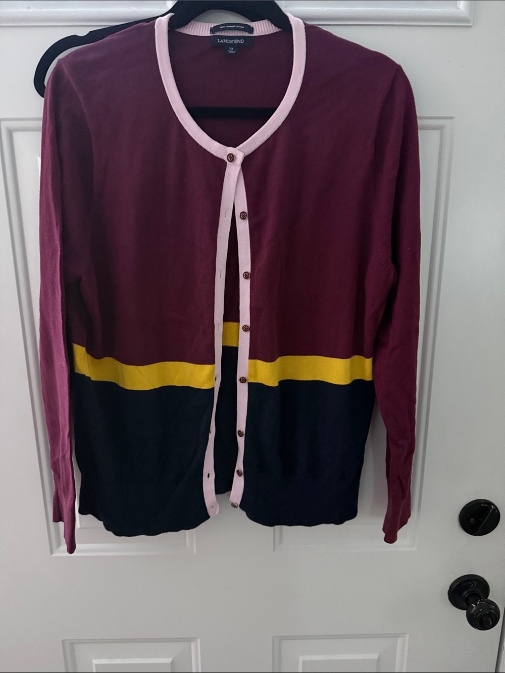 Lands' End Women's Supima Cotton Cardigan-Burgundy, Pink, Yellow, Navy
